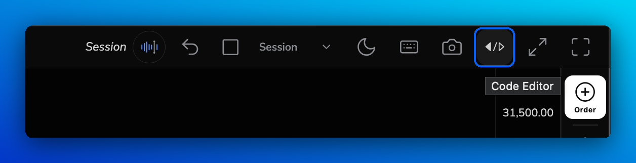 The Code Editor button in the top-right toolbar of the chart.
