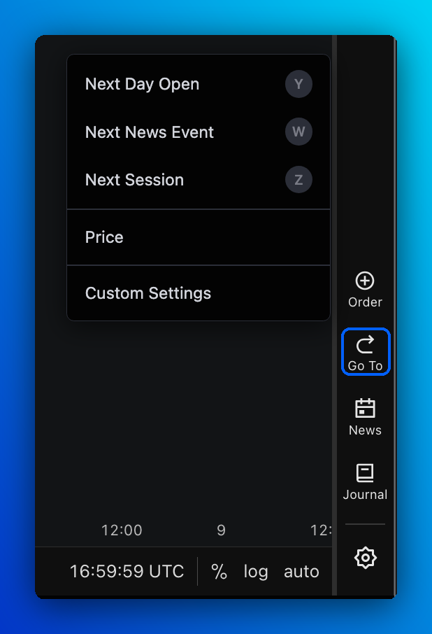 Go To in the right sidebar opens the Go To menu (Legacy Chart)